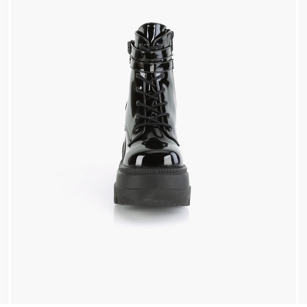 Demonia Shaker 52 Black Pstent Platform Ankle Boots. Vegan. Womens size 10 - Picture 4 of 11